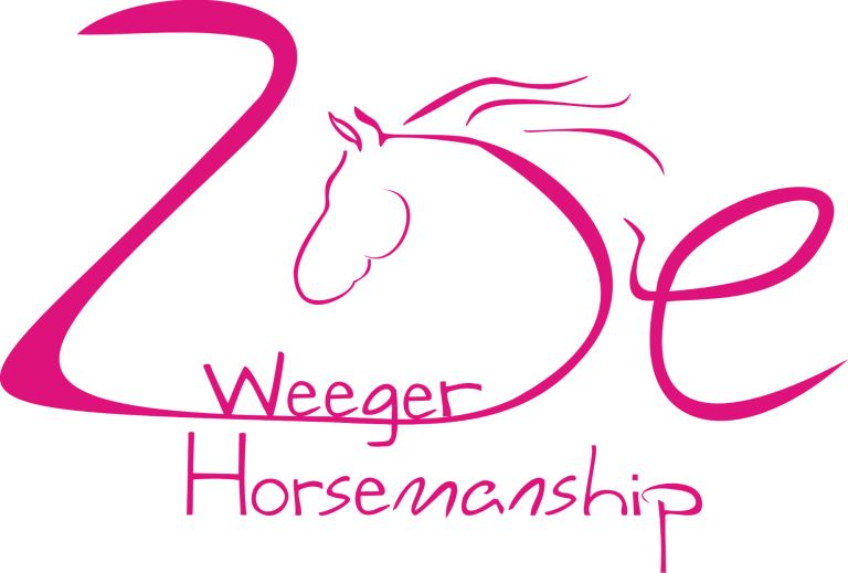 Logo von Weeger Horsemanship, pinke Schrift mit stilisiertem Pferdekopf.