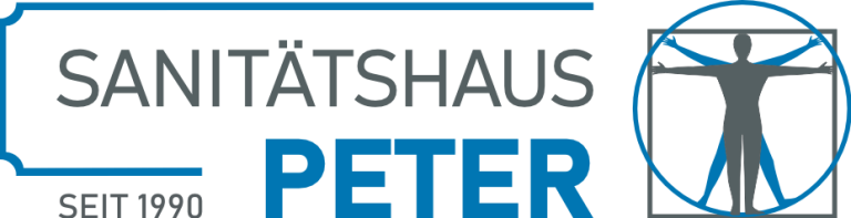 Logo des Sanitätshauses Peter mit dem Schriftzug und einer stilisierten menschlichen Figur.