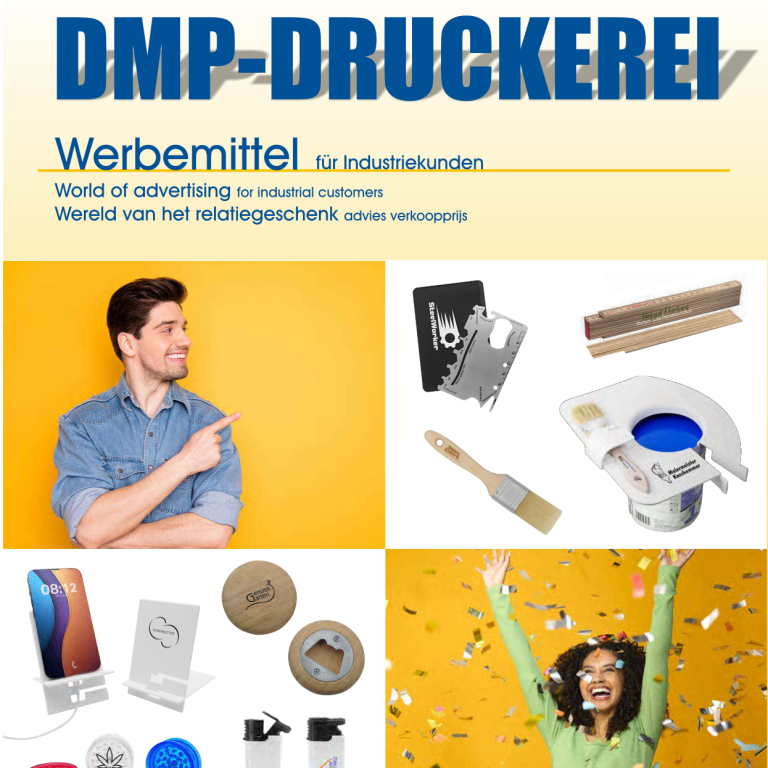 DMP-Druckerei: Werbemittel für Industriekunden, Produkte und feiernde Menschen.